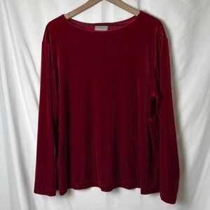 Coldwater Creek Womens Red Velvet Long Sleeve Boat Neck Top Size 1X Holiday Vamp